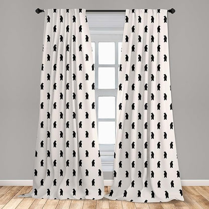 Ambesonne Animal Curtains, Bear Silhouettes on Cream Background Abstract Simplistic Style Pattern Print, Window Treatments 2 Panel Set for Living Room Bedroom, Pair of - 28" x 95", Cream Black