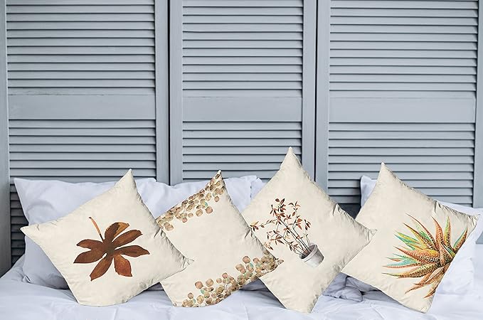 Ambesonne Botanical Throw Pillow Cushion Case Pack of 4, Minimalist Watercolor Painting Leaves Agave Branches Plant in a Pot, Modern Accent Double-Sided Digital Printing, 24", Chocolate and Pale Brown