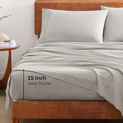 LANE LINEN 100% Organic Cotton Sheets King Size, Low Pilling Fade Resistant Machine Washable Naturally Cooling King Bedding Set, Soft & Comfy Sustainably Produced Cotton Sheets - Snowdrop