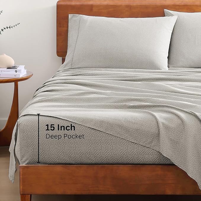 LANE LINEN RV Queen Sheets Set - 100% Organic Cotton Camper Sheet Sets 15" Deep Pocket Fitted - Snowdrop