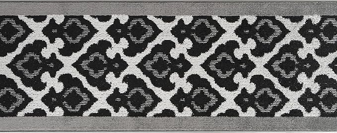 Custom Length Cut to Size Fleur de Lis Inspired Carpet Runner Rug for Hallways, Non Slip Rubber Backed, 31 inch Wide X Customized Length, Royal Grey, 31 inch X 22 feet