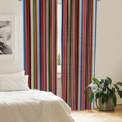 Ambesonne Cinco de Mayo Curtains, Mexican Serape Colorful Stripes Vertical Lines Latino Illustration, Window Treatments 2 Panel Set for Living Room Bedroom Decor, Pair of - 28" x 63", Burgundy Blue
