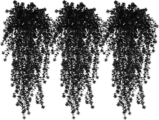 Black Hanging Flowers Faux Hanging Plants Black Artificial Hanging Plant Fake Greenery Faux UV Resistant Hanging Vines Plant for Indoor Outdoor Wedding Halloween Party Fall Wall Room Door Decor