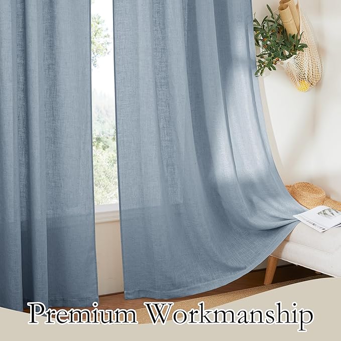 RYB HOME Sheer Curtains 84 inche Long, Dusty Blue Rod Pocket & Back Tab Light Filtering Privacy Stain Resistant Window Treatment for Hotel Bed Canopy Curtains, Length 84 by Width 52 inch, 1 Pair
