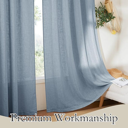 RYB HOME Sheer Curtains 84 inche Long, Dusty Blue Rod Pocket & Back Tab Light Filtering Privacy Stain Resistant Window Treatment for Hotel Bed Canopy Curtains, Length 84 by Width 52 inch, 1 Pair