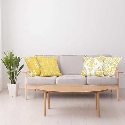 Ambesonne Retro Throw Pillow Cushion Case Pack of 4, Trellis Grid Medieval Floral Damask Mandala Flower Ornament in Modern Monochrome, Modern Accent Double-Sided Digital Printing, 20", Earth Yellow