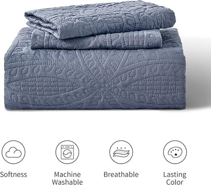 Love's cabin California King Size Quilt Set Blue Bedspreads - Soft Summer Lightweight Bedspread Comforter - Modern Style Coin Pattern Coverlet for All Season - 3 Pieces (1 Quilt, 2 Pillow Shams)