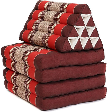 Leewadee 4-Fold Mat with Triangle Cushion – Firm TV Pillow, Foldable Mattress with Cushion Made of Eco-Friendly Kapok, 89 x 20 inches, red