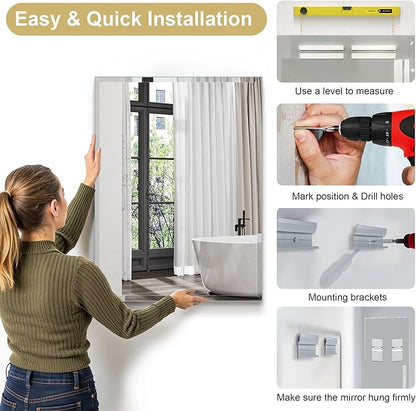 30"x36" Frameless Rectangle Wall Mirror with 1 inch Beveled Edge for Bathroom Vanity