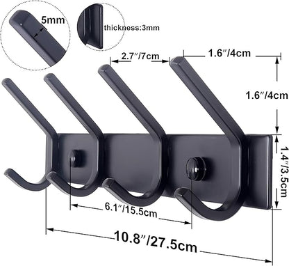 WEBI Coat Rack Wall Mounted,4 Coat Hooks for Hanging Coats,Hook Rack Rail Coat Hanger Wall Coat Rack with Hooks for Clothes,Black,2 Packs