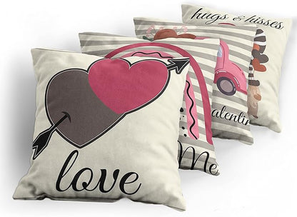 Ambesonne Romantic Throw Pillow Cushion Case Pack of 4, Love Hearts Arrow You and Me Be My Valentine Hugs Kisses Lettering Print, Modern Accent Double-Sided Digital Printing, 18", Ivory Taupe and Pink