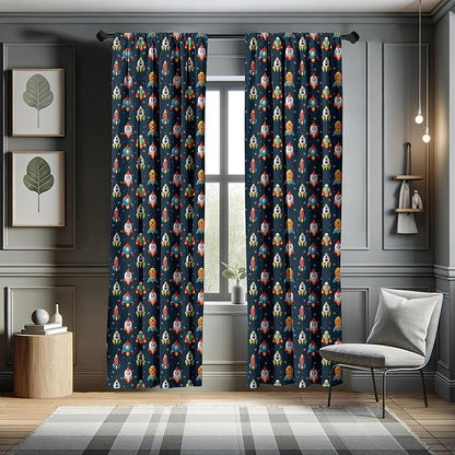 Ambesonne Spaceship Window Curtains, Cartoon Style Space Crafts Flying Through Cosmos Stared Background Astronauts, Lightweight Decor 2-Panel Set with Rod Pocket, Pair of - 28" x 84", Multicolor