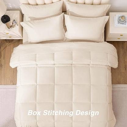 Love's cabin Twin Comforter Set Beige, 5 Pieces Twin Bed in a Bag, All Season Bedding Sets with 1 Comforter, 1 Flat Sheet, 1 Fitted Sheet, 1 Pillowcase and 1 Pillow Sham