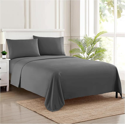 Split King Sheets - Breathable Luxury Sheets with Full Elastic & Secure Corner Straps Built In - 1800 Supreme Collection Extra Soft Deep Pocket Bedding Set, Sheet Set, Split King Size, Gray