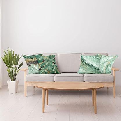 Ambesonne Marble Print Throw Pillow Cushion Case Pack of 4, Abstract Look Nature Stone Ornaments Modern with Minty Details Print, Modern Accent Double-Sided Digital Printing, 20", Jade Green Dark Grey
