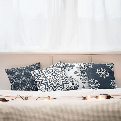 Ambesonne Retro Throw Pillow Cushion Case Pack of 4, Trellis Grid Medieval Floral Damask Mandala Flower Ornament in Modern Monochrome, Modern Accent Double-Sided Digital Printing, 20", Dark Slate Blue