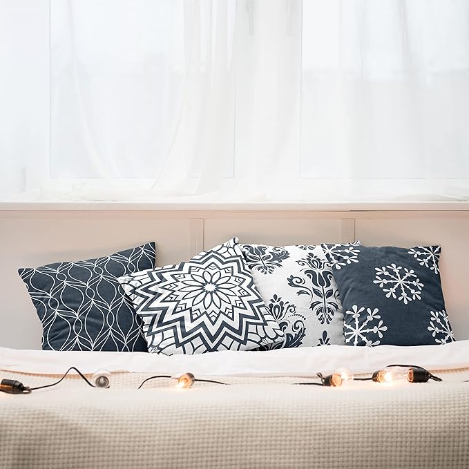 Ambesonne Retro Throw Pillow Cushion Case Pack of 4, Trellis Grid Medieval Floral Damask Mandala Flower Ornament in Modern Monochrome, Modern Accent Double-Sided Digital Printing, 24", Dark Slate Blue