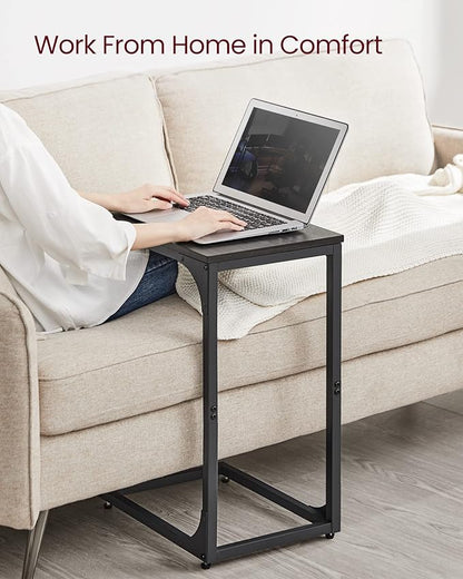 VASAGLE C-Shaped End Table Set of 2, Small Side Table for Couch, Sofa Table with Metal Frame for Living Room, Bedroom, Bedside, Ebonized Oak and Black