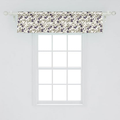 Ambesonne Olive Window Valance Pack of 2, Digitally Generated Hand Drawn Style Botanical Blossoms, Rod Pocket Curtain Valances for Kitchen Bedroom, 54" X 12", Quartz Taupe