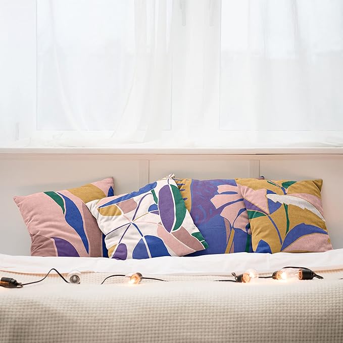 Ambesonne Exotic Throw Pillow Cushion Case Pack of 4, Tropical Themed Leaves Branches Monstera Plant Summer Vibes Pastel, Modern Accent Double-Sided Digital Printing, 20", Peach Blue Violet Mustard