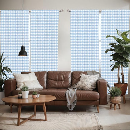 Ambesonne Checkered Window Curtains Pack of 2, Gingham Motif with Little Hearts Pastel Blue Shower Theme, Lightweight Set with Rod Pocket, 4 Panels of - 28" x 84", Blue