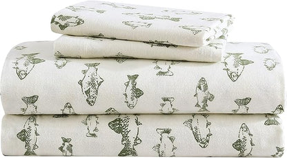 Eddie Bauer - King Sheets, Cotton Flannel Bedding Set, Brushed For Extra Softness, Cozy Home Decor (School of Fish, King)
