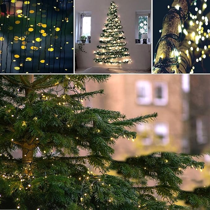 Connectable 300LED 99Ft 13Modes Christmas String Lights Outdoor Indoor | Extendable Green Wire Warm White Christmas Tree Lights with Timer | Twinkle Fairy Light Plug in for Xmas Tree(Warm White)