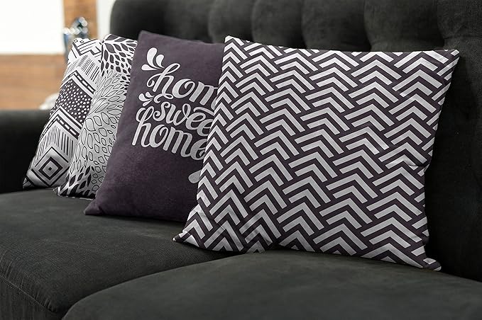 Ambesonne Geometric Throw Pillow Cushion Case Pack of 4, Home Phrase Minimal Zigzag Squama Dahlia Flower Petals Chevron Tribal, Modern Accent Double-Sided Digital Printing, 20", Dark Mauve and White