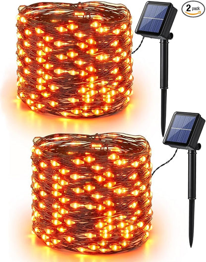 Brizled Orange Fairy Lights, 2 Pack Total 78FT 240 LED Solar Halloween Fairy Lights, 8 Modes Outdoor Halloween Lights, Waterproof Orange Twinkle Light for Outside Party Yard Decor Black Wire