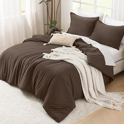 Litanika Comforters Full Size Chocolate, 3 Pieces Lightweight Solid Bedding Set & Collections, All Season Fluffy Bed Set (79x90 Inches Comforter & 2 Pillowcases)