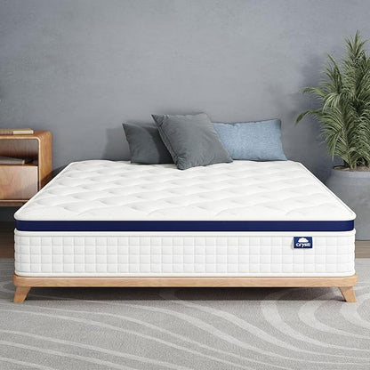 Queen Mattress 10 Inch - Hybrid Mattress Bed in a Box, Medium Firm Support, Pressure & Pain Relief for All Sleepers, CertiPUR-US Certified, Fiberglass-free, Reinforced Edge Support, Motion Isolation