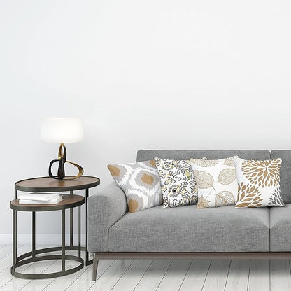 Ambesonne Vintage Throw Pillow Cushion Case Pack of 4, Bohemian Ornamental Leaves Dahlia Pattern Geometric Art Curlicue, Modern Accent Double-Sided Digital Printing, 24", Pale Brown Grey White