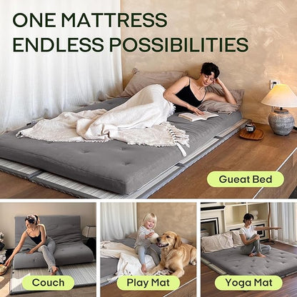 ZonLi Japanese Floor Futon Mattress Twin Size 75"x 39", 100% Cotton Cover 2.5'' Thicken Tatami Mattress, Foldable Sleeping Pad, Portable Dormitory Tatami Mat (Grey)