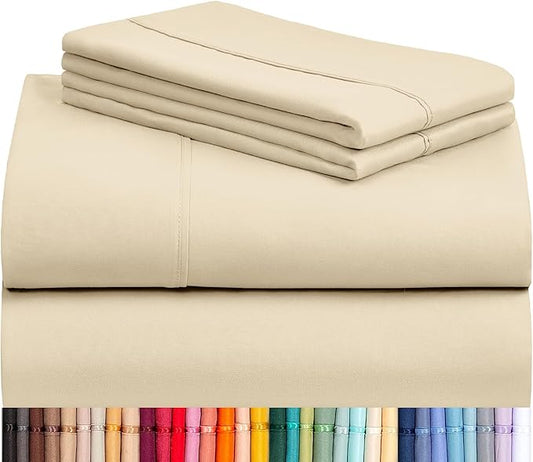 LuxClub Twin Sheets - Soft Kids Bed Sheets, 3 PC Deep Pockets Wrinkle Free Fitted Sheets Machine Washable Hotel Bedding Silky Soft Cream