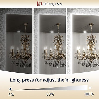 Keonjinn Backlit Mirror Bathroom 30” x 36”, Anti-Fog Mirror with Lights, CRI90+ HD Tempered Glass, Waterproof, UL Listed, Stepless Dimmable Vanity Mirror with High Lumen