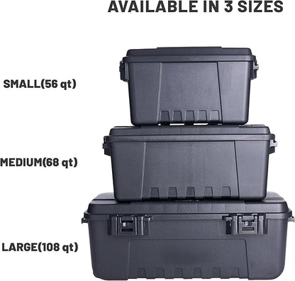 Plano Sportsman Trunk with Wheels, Black, 108-Quart, Lockable Storage Box, Rolling Sportsman Trunk, Hunting Gear and Ammunition Bin, Heavy-Duty Containers for Camping, Large