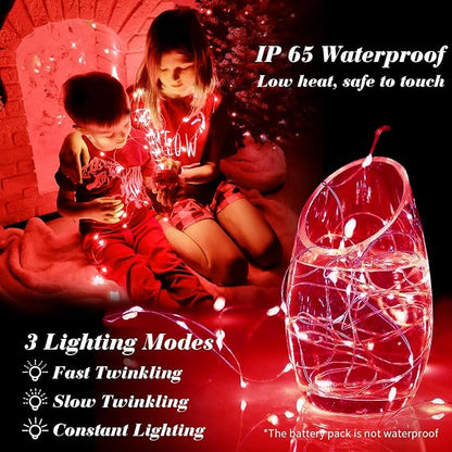 ZGWJ 8 Pack Fairy Lights Battery Operated, 7ft 20 Mini LED Fairy String Lights Silver Wire 3 Modes for DIY, Parties, Wedding, Bedroom, Halloween Christmas Decoration Red