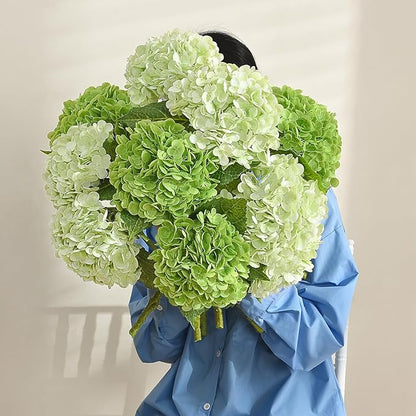 MARTINE MALL 2Pcs 21in Hydrangea Artificial Flowers, Latex Real Touch Hydrangeas Lifelike Large Hydrangea Flowers for Home Decor Party Arrangements Wedding Bouquets Centerpieces (Light Green)