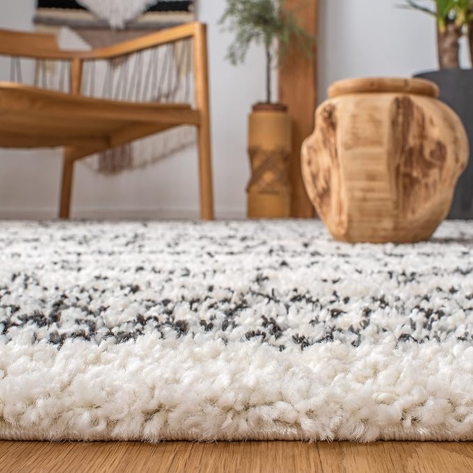 SAFAVIEH Arizona Shag Collection Runner Rug - 2'3" x 12', Ivory & Black, Moroccan Design, Non-Shedding & Easy Care, 1.6-inch Thick Ideal for High Traffic Areas in Living Room, Bedroom (ASG741Z)