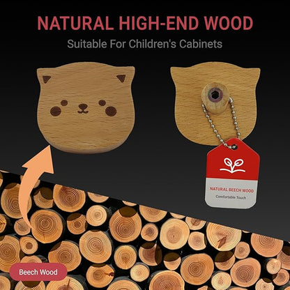 6PCS Wooden Cat Shaped Cabinet Knobs, Cabinet Handles, Single Hole Beech Wood Handles, Wood Hooks with Full Set of Screw Accessories