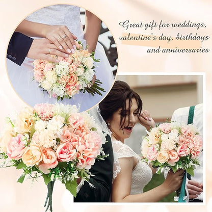 Tigeen Artificial Flowers Artificial Peonies Silk Flowers Faux Peony Fake Peony Silk Hydrangea Bouquet for Wedding Table Centerpiece Floral Vase Decor(White,Pink,6 Bundles)