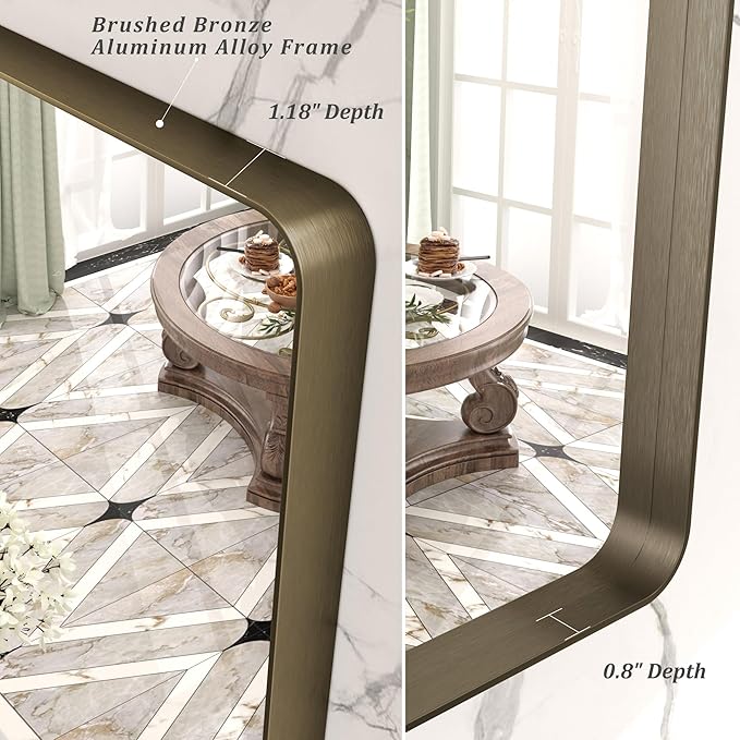 22x30 Bronze Bathroom Wall Mirror, Brushed Metal Framed Vanity Mirror for Wall, Rounded Rectangle Mirror for Modern Farmhouse Wall, Anti-Rust (Horizontal/Vertical)