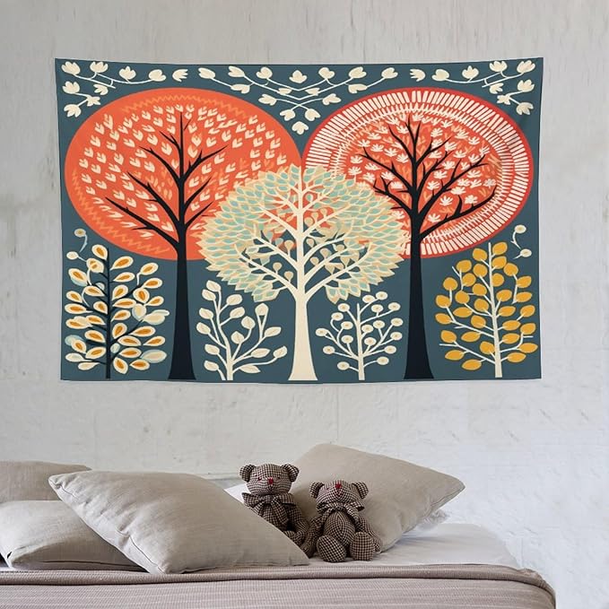 MaSiledy Tapestries Shabby Chic Trees Tapestry Autumn Nature Forest Tapestry Aesthetic Vintage Wall Hanging for Living Room Dorm Decor 40"x60" Holiday Scene Banner for Winter Christmas Party