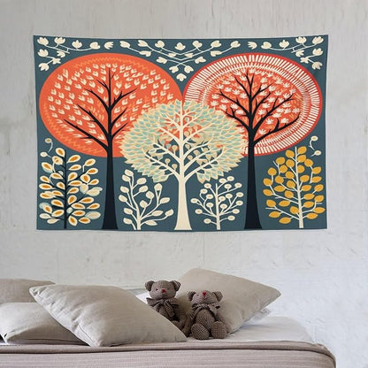 MaSiledy Tapestries Shabby Chic Trees Tapestry Autumn Nature Forest Tapestry Aesthetic Vintage Wall Hanging for Living Room Dorm Decor 40"x60" Holiday Scene Banner for Winter Christmas Party