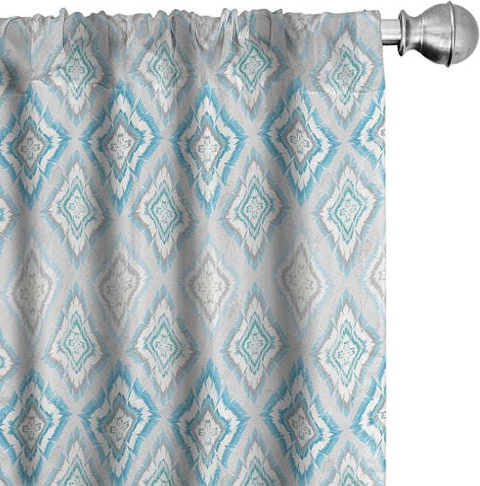 Ambesonne Ikat Curtains, Pale Colored Geometric Aztec Pattern Traditional Peruvian Culture Elements, Window Treatments 2 Panel Set for Living Room Bedroom, Pair of - 28" x 63", Sky Blue Pale Grey