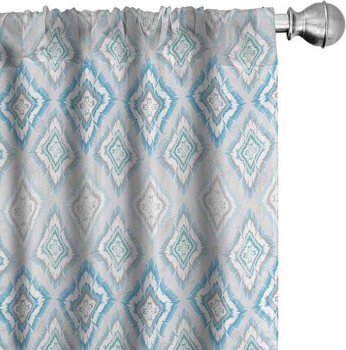 Ambesonne Ikat Curtains, Pale Colored Geometric Aztec Pattern Traditional Peruvian Culture Elements, Window Treatments 2 Panel Set for Living Room Bedroom, Pair of - 28" x 84", Sky Blue Pale Grey