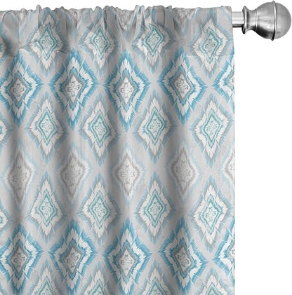 Ambesonne Ikat Curtains, Pale Colored Geometric Aztec Pattern Traditional Peruvian Culture Elements, Window Treatments 2 Panel Set for Living Room Bedroom, Pair of - 28" x 84", Sky Blue Pale Grey