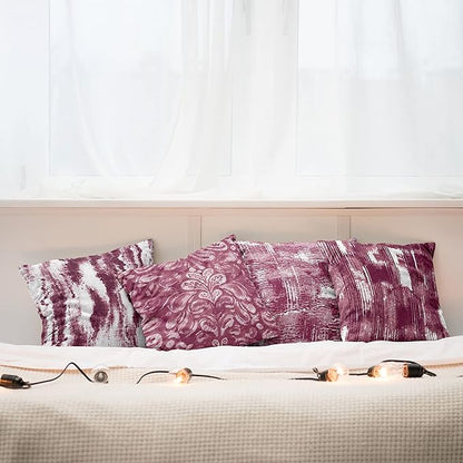Ambesonne Vintage Throw Pillow Cushion Case Pack of 4, Abstract Grunge Effect Brushstrokes and Waving Striping Stains Paisley Drops, Modern Accent Double-Sided Digital Printing, 16", Raspberry Rose