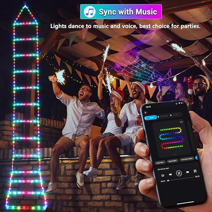 Toodour Outdoor Christmas Decorations Lights, Smart RGB Christmas Lights with Bluetooth & App Controlled, 10ft LED Ladder Light, Music Sync Color Changing Xmas Light for Home, Wall, Indoor Decor
