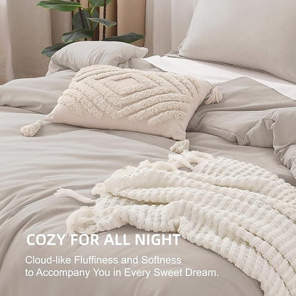 Litanika Comforters Super King Size Linen, 3 Pieces Lightweight Solid Bedding Set & Collections, All Season Fluffy Bed Set (120x120In Comforter & 2 Pillowcases)